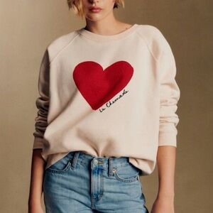 Sezane La Chamade Sweatshirt in Cream/Red